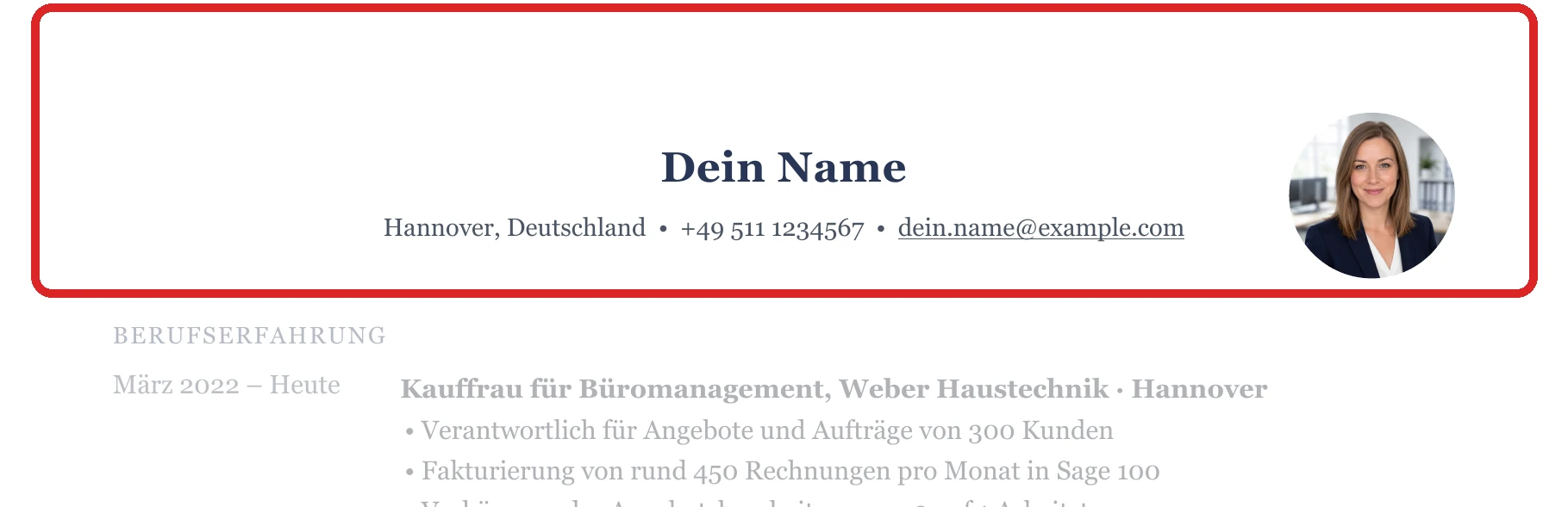 Persönliche Angaben im Muster – Kauffrau für Büromanagement – allgemein