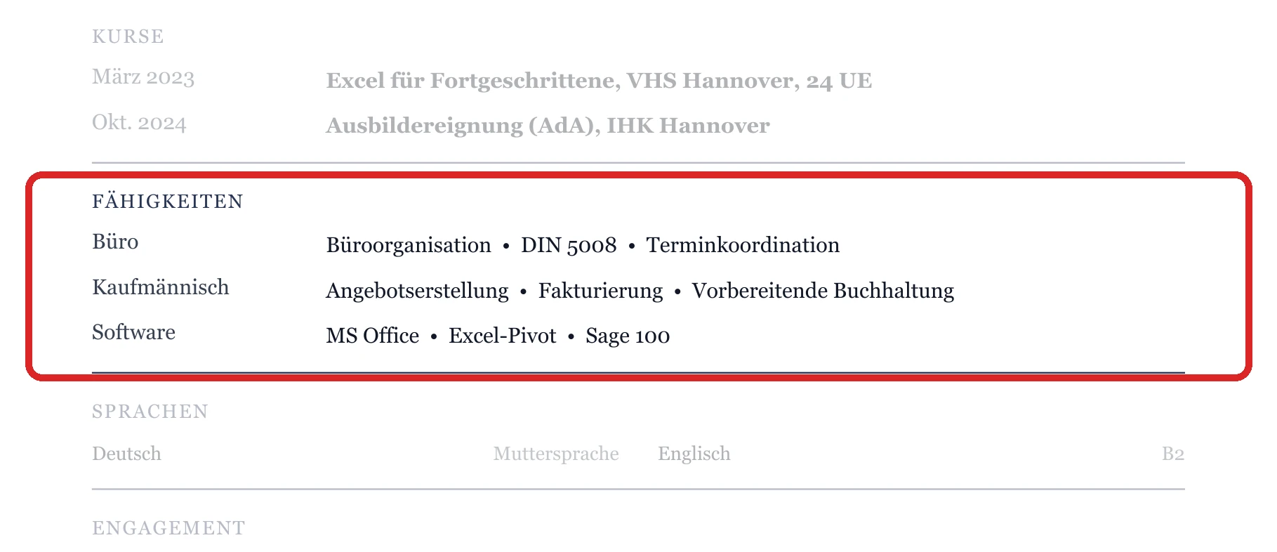 Kenntnisse im Muster – Kauffrau für Büromanagement – allgemein