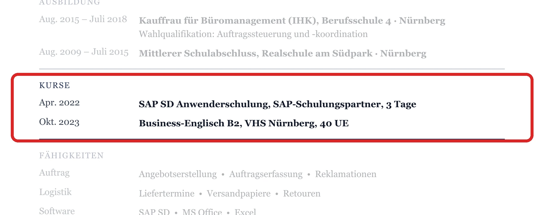 Weiterbildungen im Muster – Auftragsabwicklung & Kundenservice