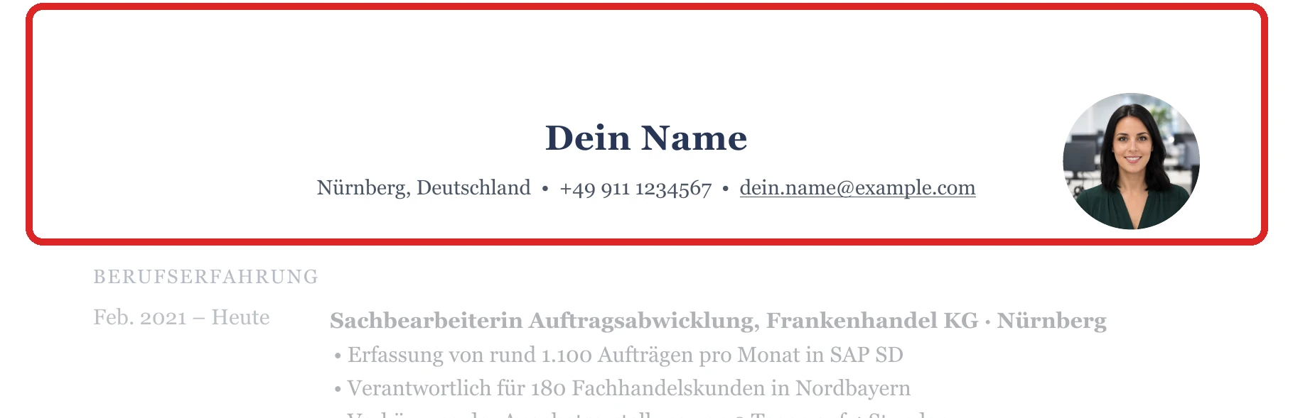 Persönliche Angaben im Muster – Auftragsabwicklung & Kundenservice