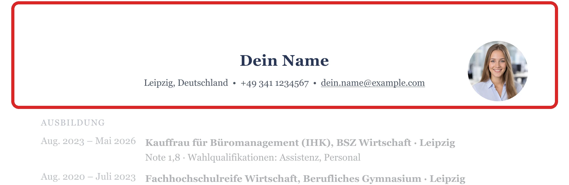 Persönliche Angaben im Muster – Ausbildung & Berufseinstieg