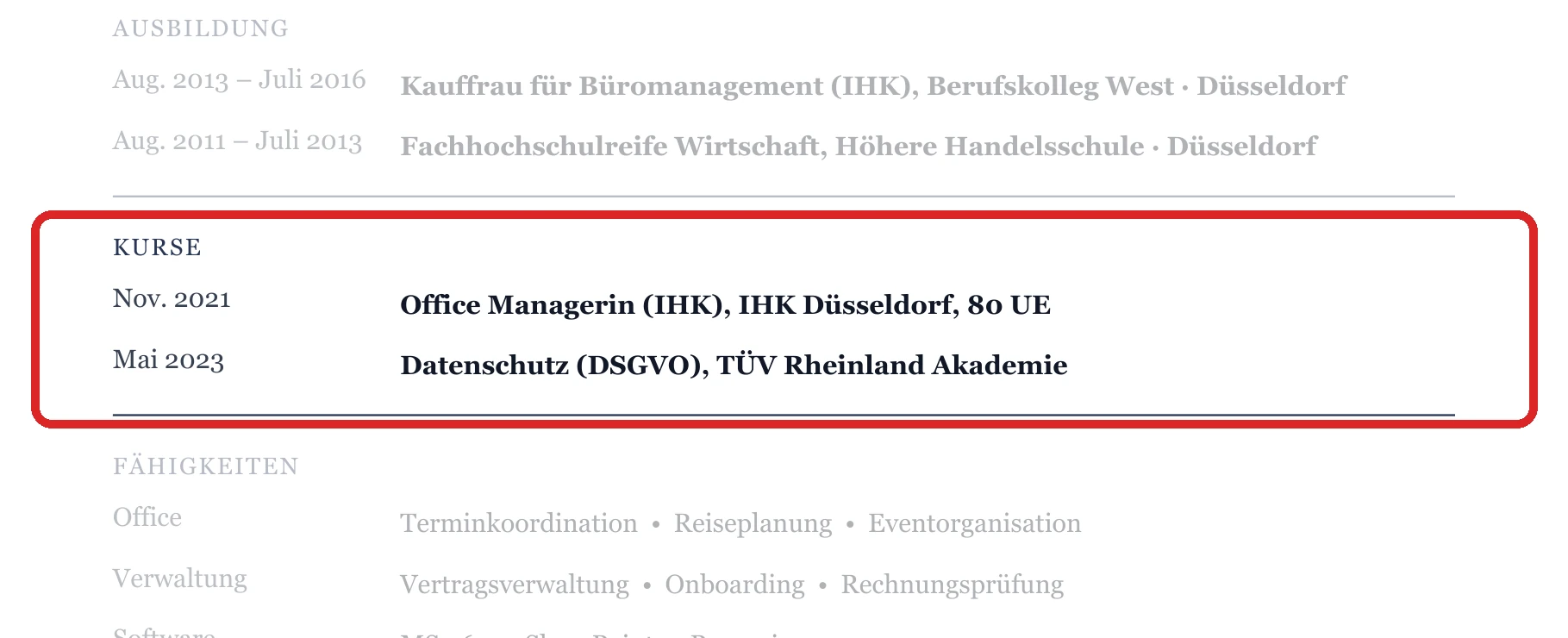 Weiterbildungen im Muster – Office-Management & Teamassistenz