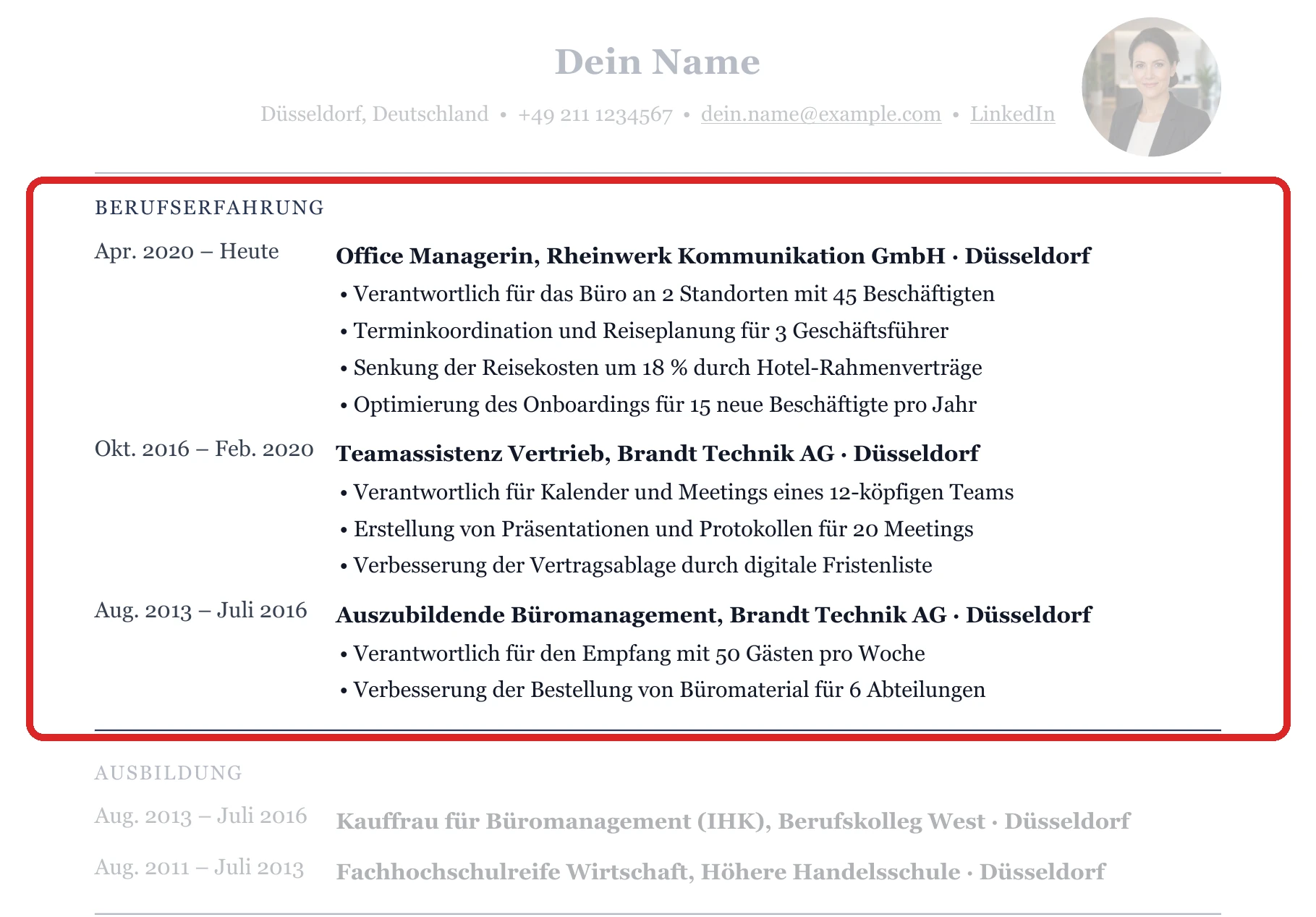 Berufserfahrung im Muster – Office-Management & Teamassistenz