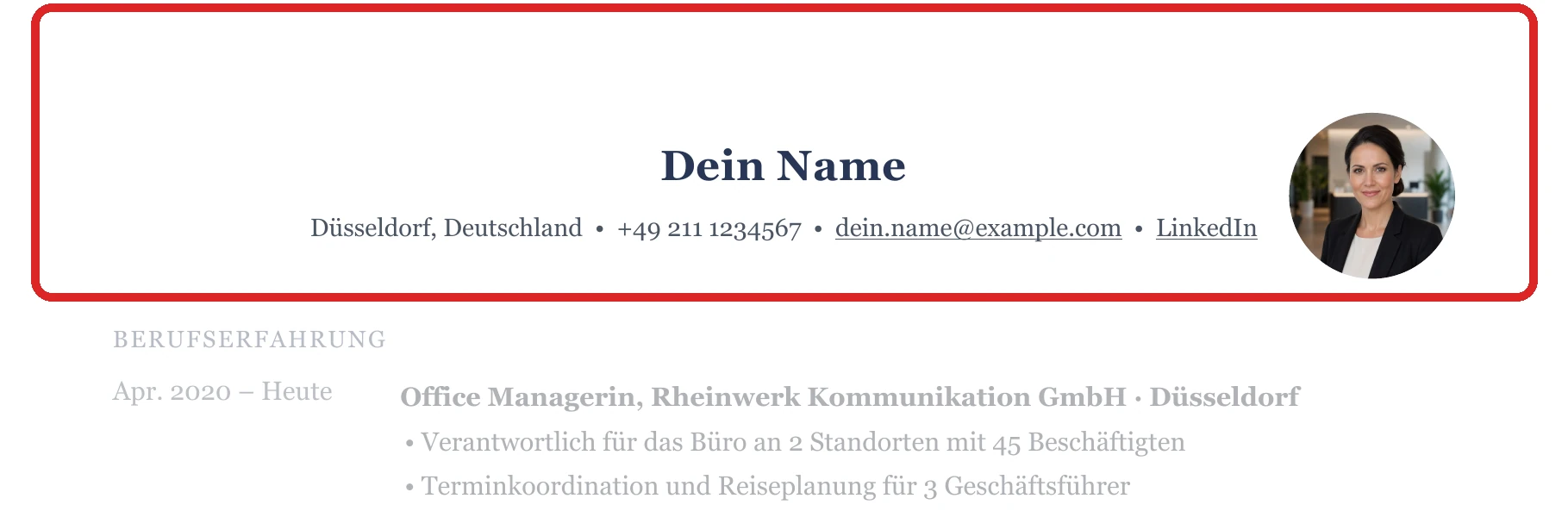 Persönliche Angaben im Muster – Office-Management & Teamassistenz
