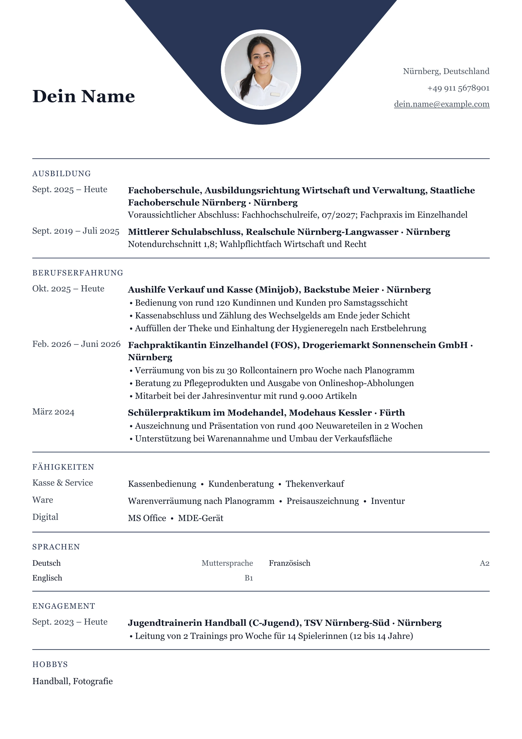 Lebenslauf Einzelhandel · Ausbildung & Einstieg · Klassisch zentriert