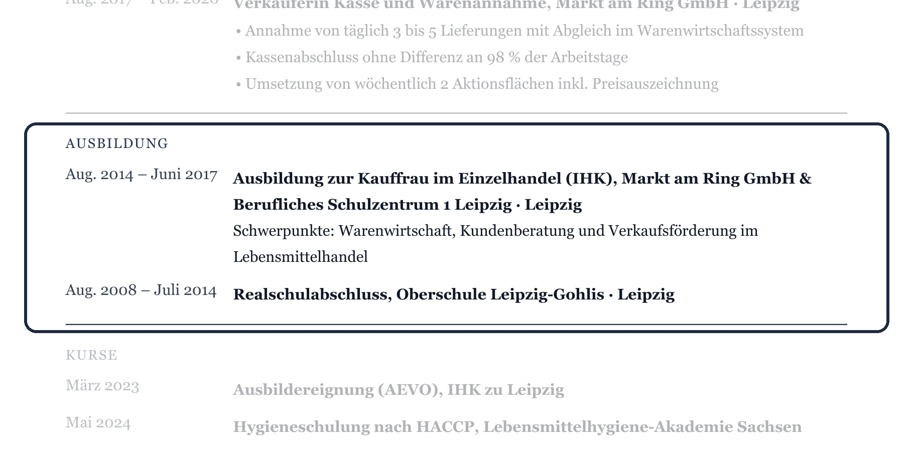 Ausbildung im Muster