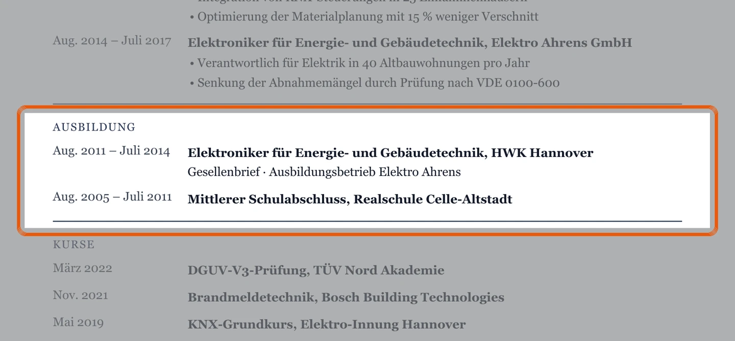 Ausbildung im Muster – Muster Elektroniker – allgemein
