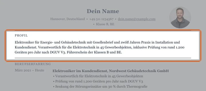 Muster mit Kurzprofil unter dem Kopfbereich