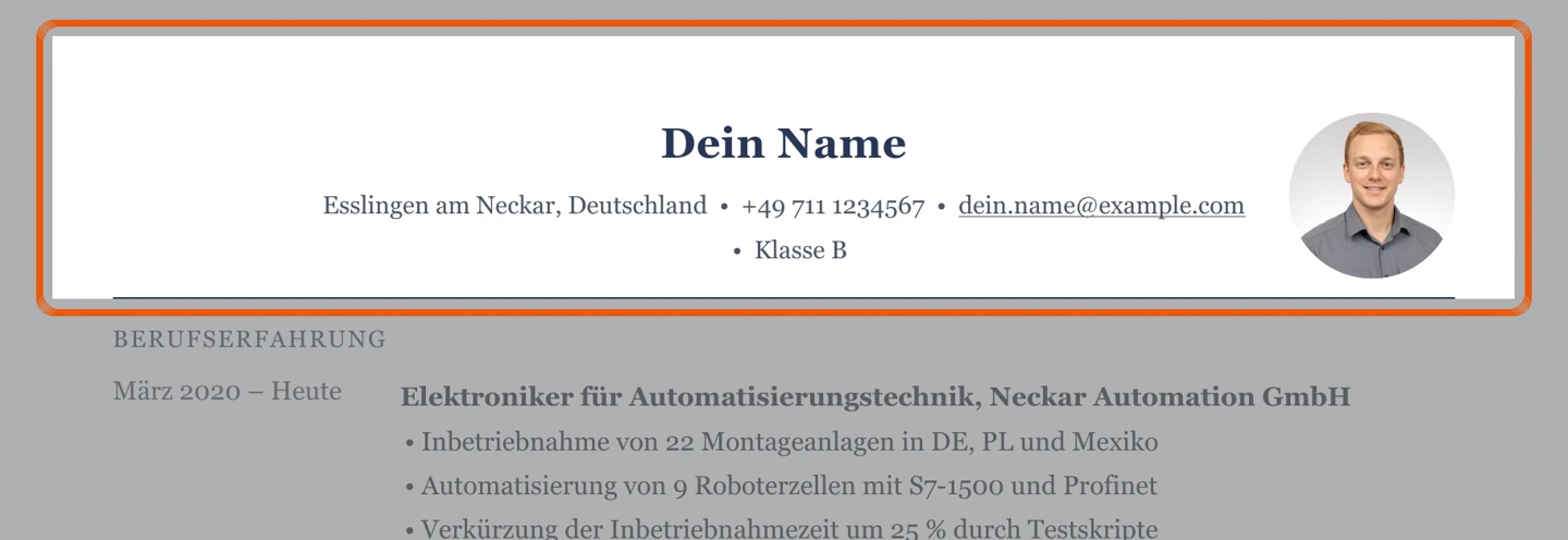 Persönliche Angaben im Muster – Muster Automatisierungstechnik
