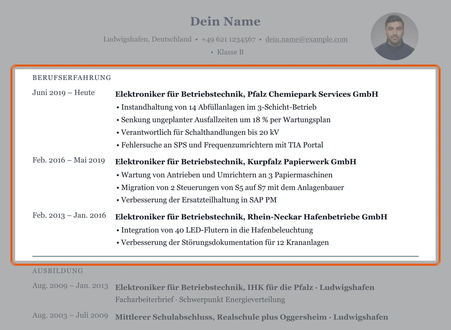 Berufserfahrung im Muster – Muster Betriebstechnik & Instandhaltung