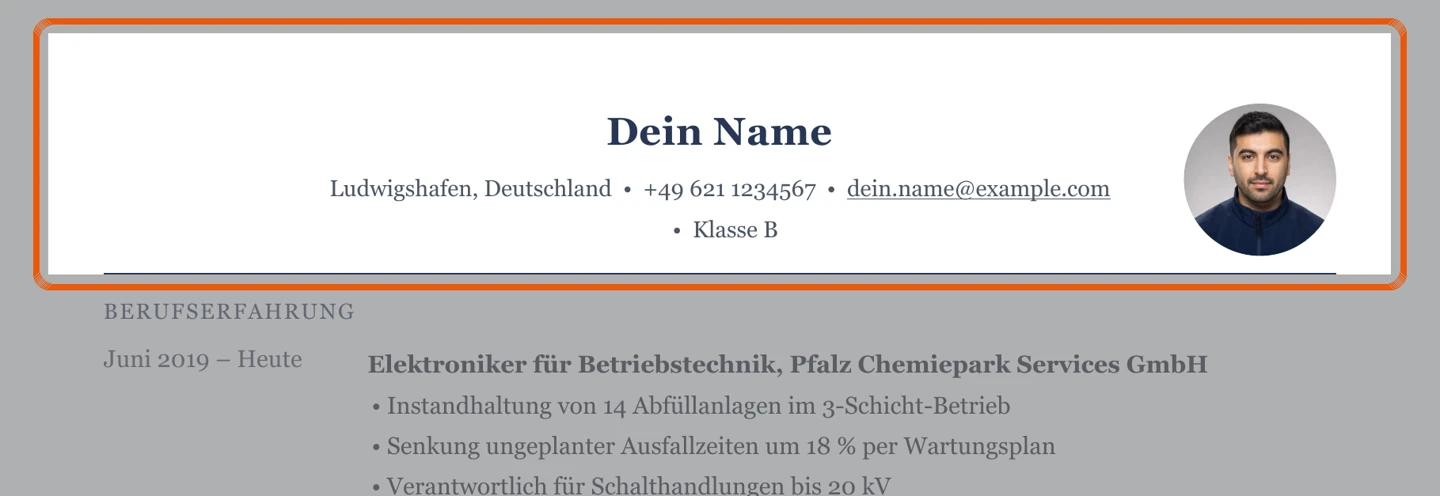 Persönliche Angaben im Muster – Muster Betriebstechnik & Instandhaltung