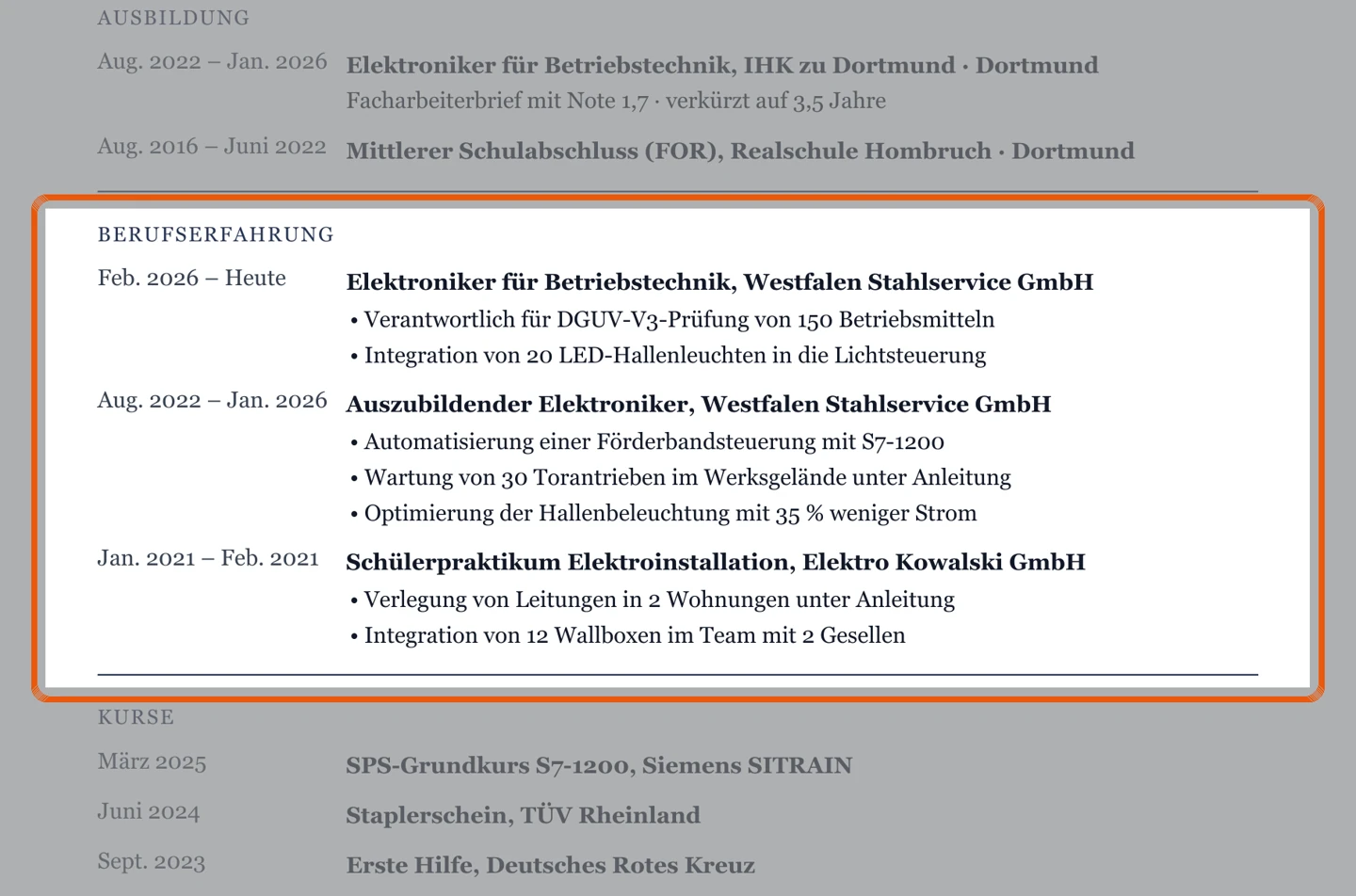 Berufserfahrung im Muster – Muster Ausbildung & Berufseinstieg