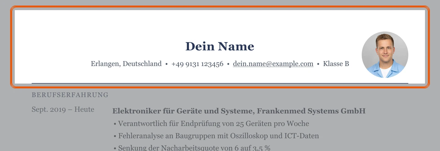 Persönliche Angaben im Muster – Muster Geräte & Systeme