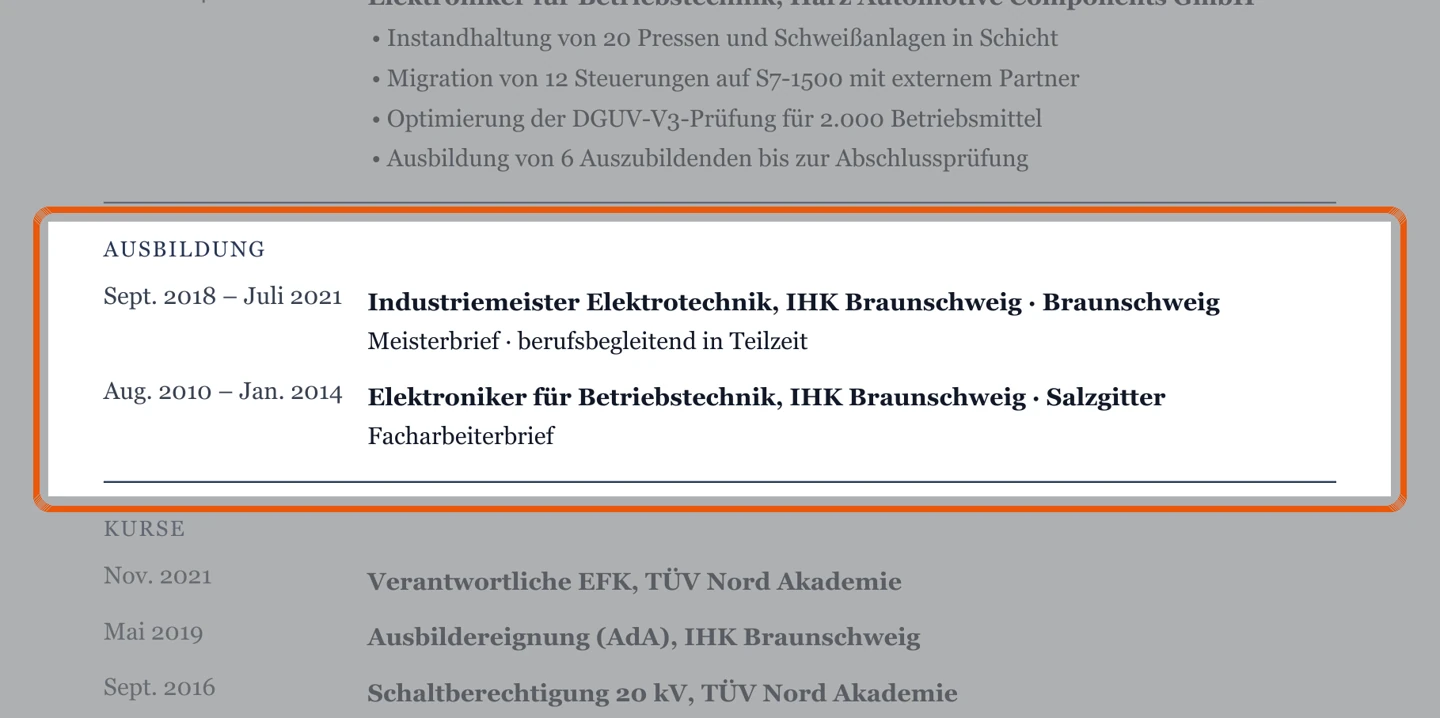Ausbildung im Muster – Muster Meister & Führung