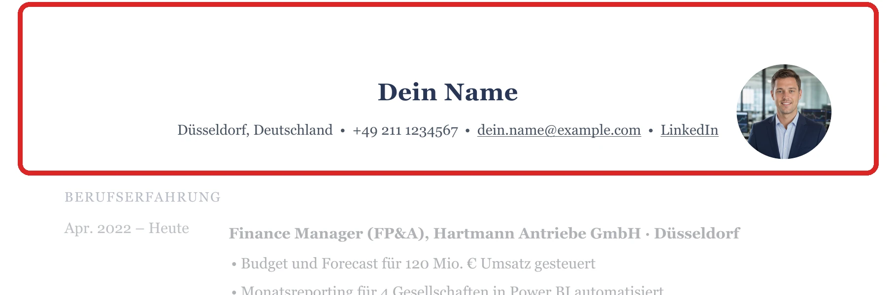 Persönliche Angaben im Muster – Finanzen – allgemein