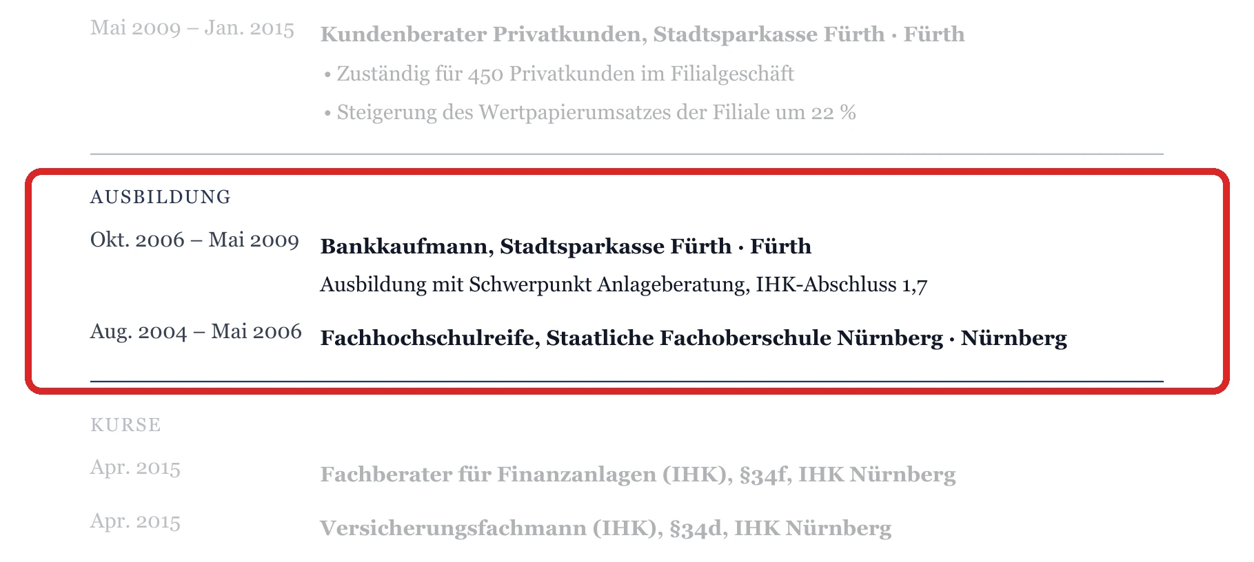 Ausbildung im Muster – Finanz- & Vermögensberatung