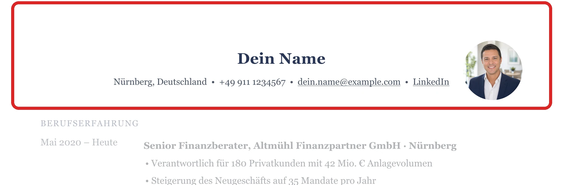Persönliche Angaben im Muster – Finanz- & Vermögensberatung