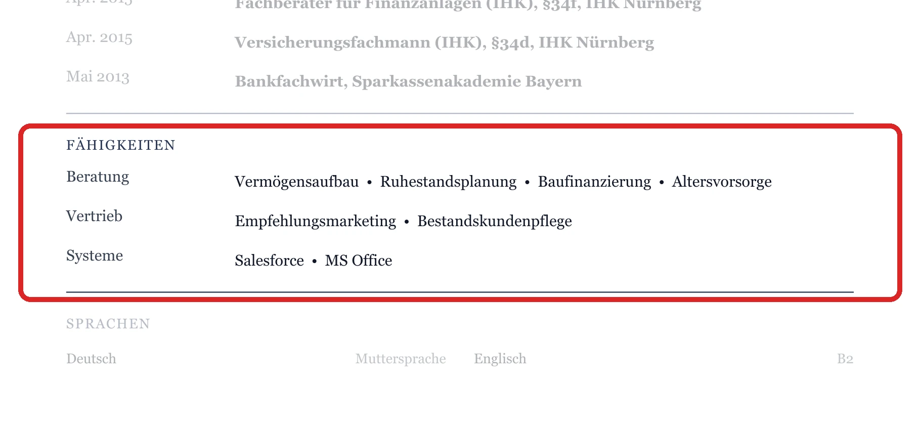 Kenntnisse im Muster – Finanz- & Vermögensberatung