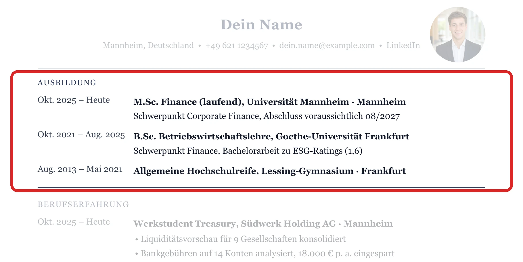 Ausbildung im Muster – Studium & Berufseinstieg