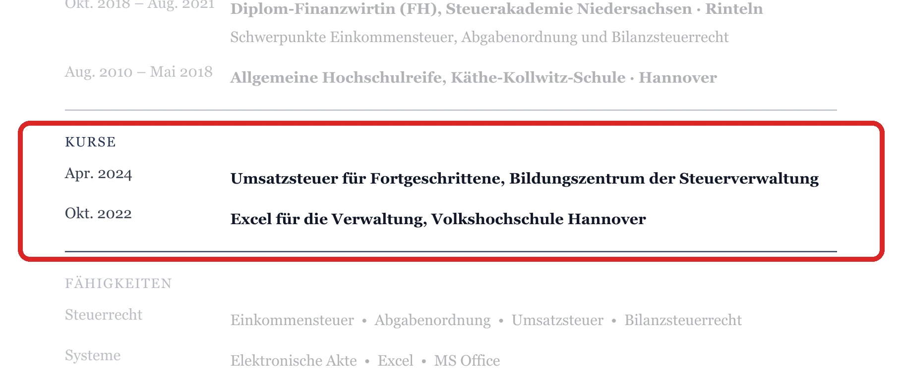 Weiterbildungen im Muster – Finanzverwaltung