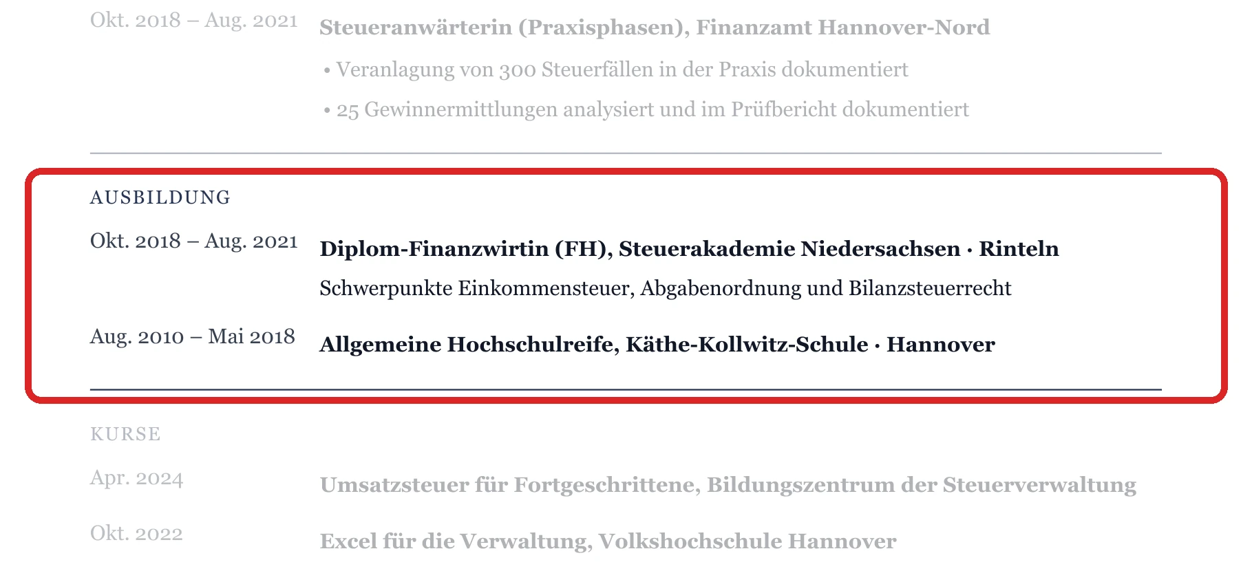 Ausbildung im Muster – Finanzverwaltung