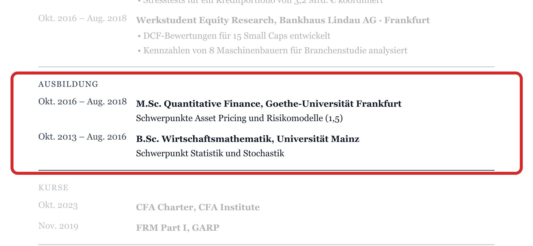 Ausbildung im Muster – Asset Management & Risiko