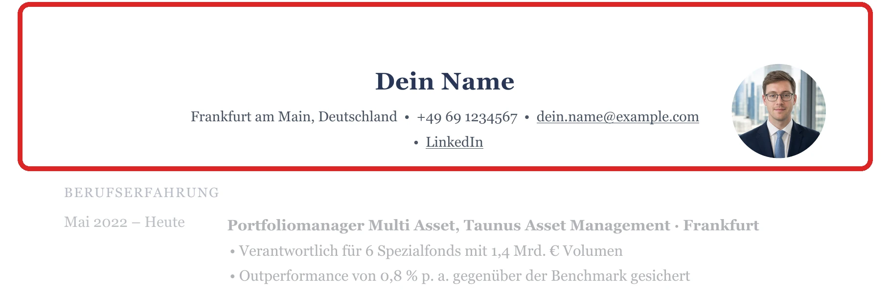 Persönliche Angaben im Muster – Asset Management & Risiko