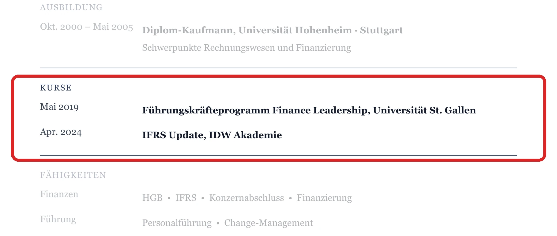 Weiterbildungen im Muster – Finanzleitung & CFO