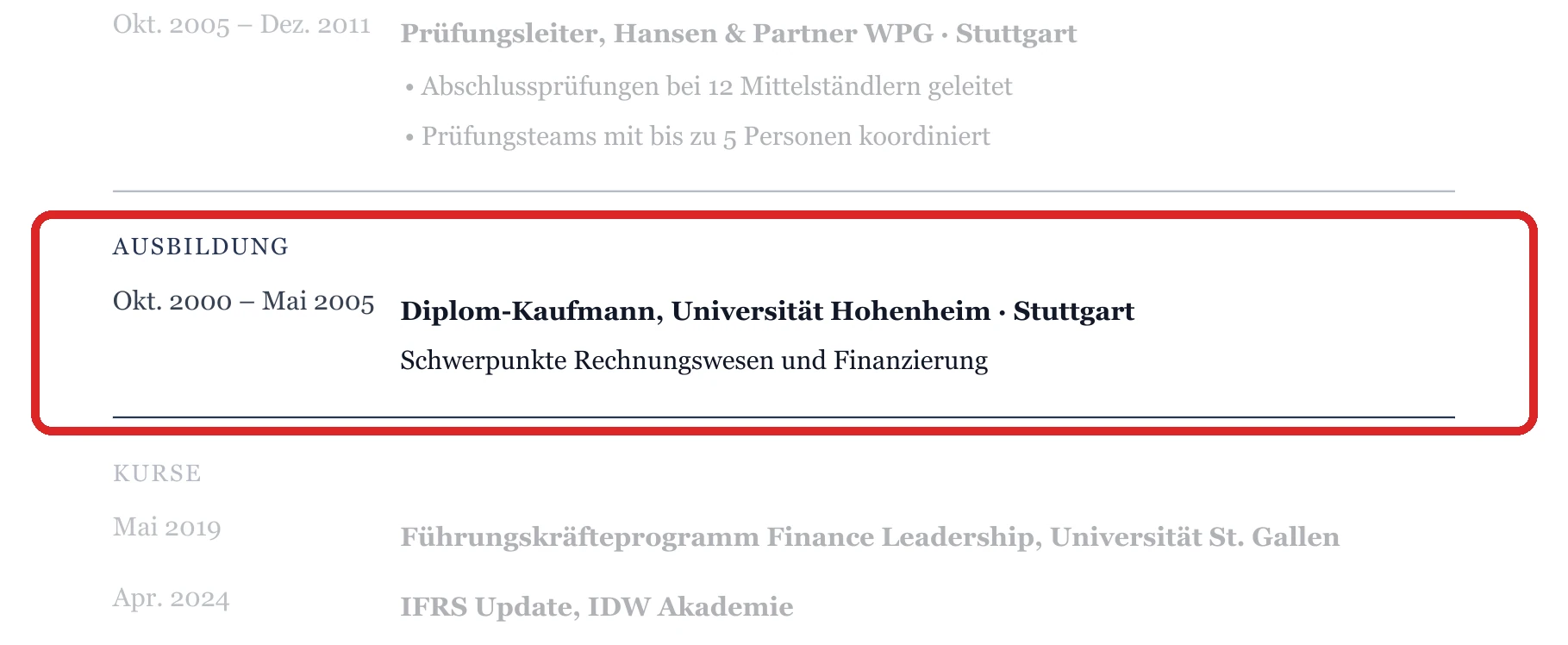 Ausbildung im Muster – Finanzleitung & CFO