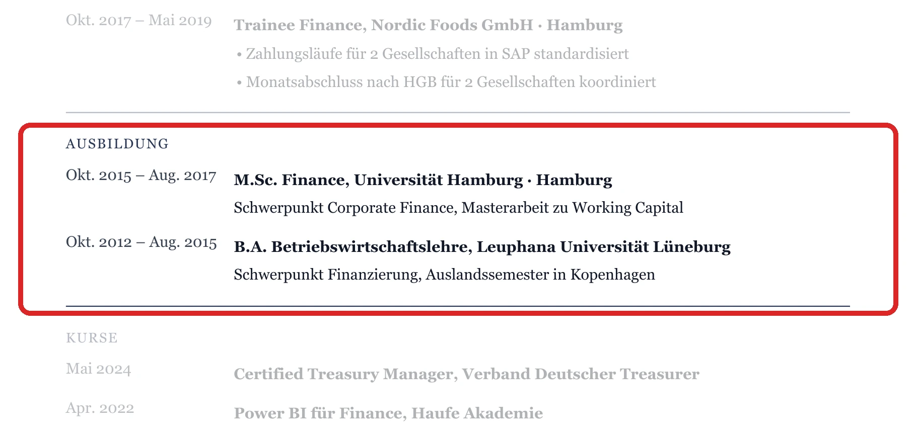 Ausbildung im Muster – Finanzabteilung (FP&A, Treasury)