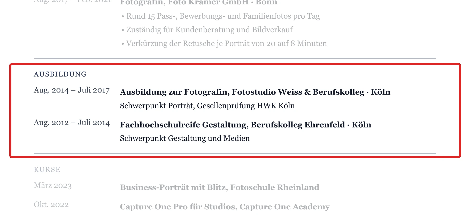 Ausbildung im Muster – Fotograf*in – allgemein