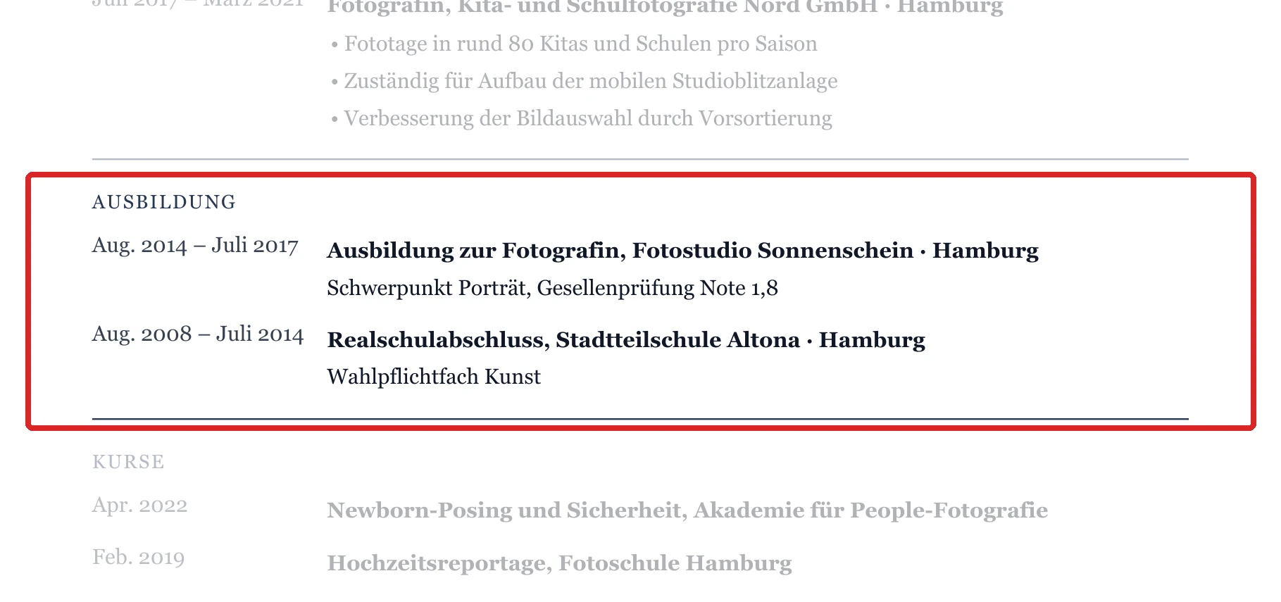 Ausbildung im Muster – Porträt, Hochzeit & Event