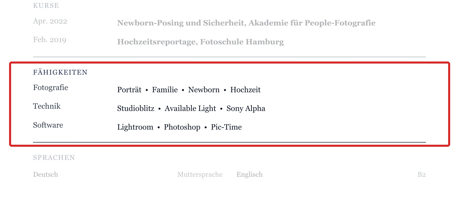 Kenntnisse im Muster – Porträt, Hochzeit & Event
