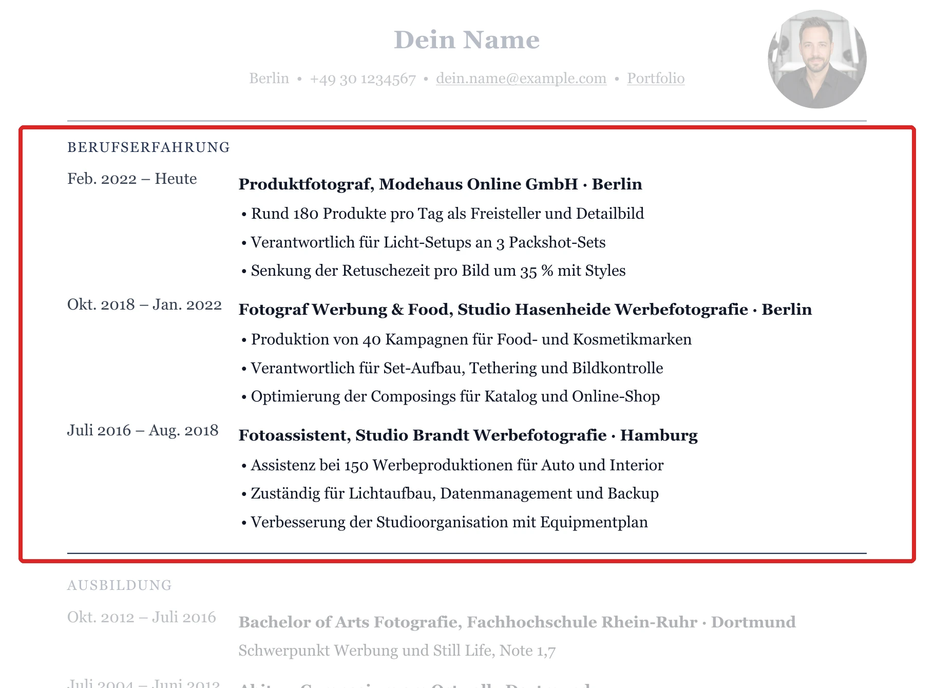 Berufserfahrung im Muster – Produkt, Werbung & Mode
