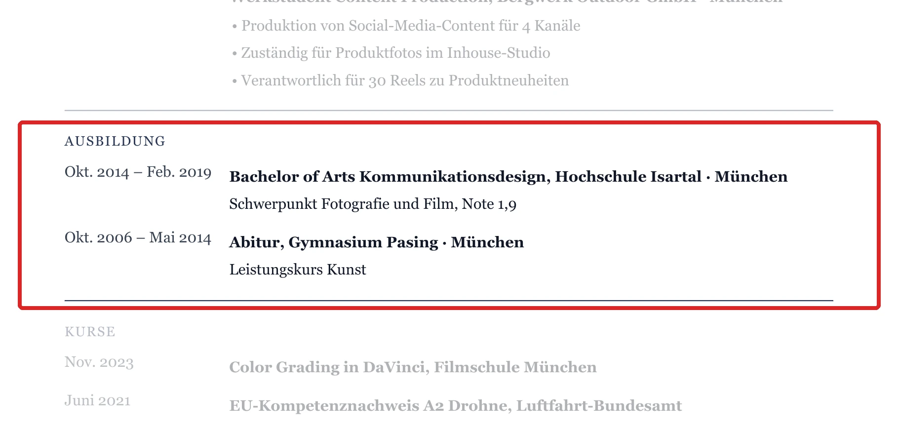 Ausbildung im Muster – Foto & Video / Content