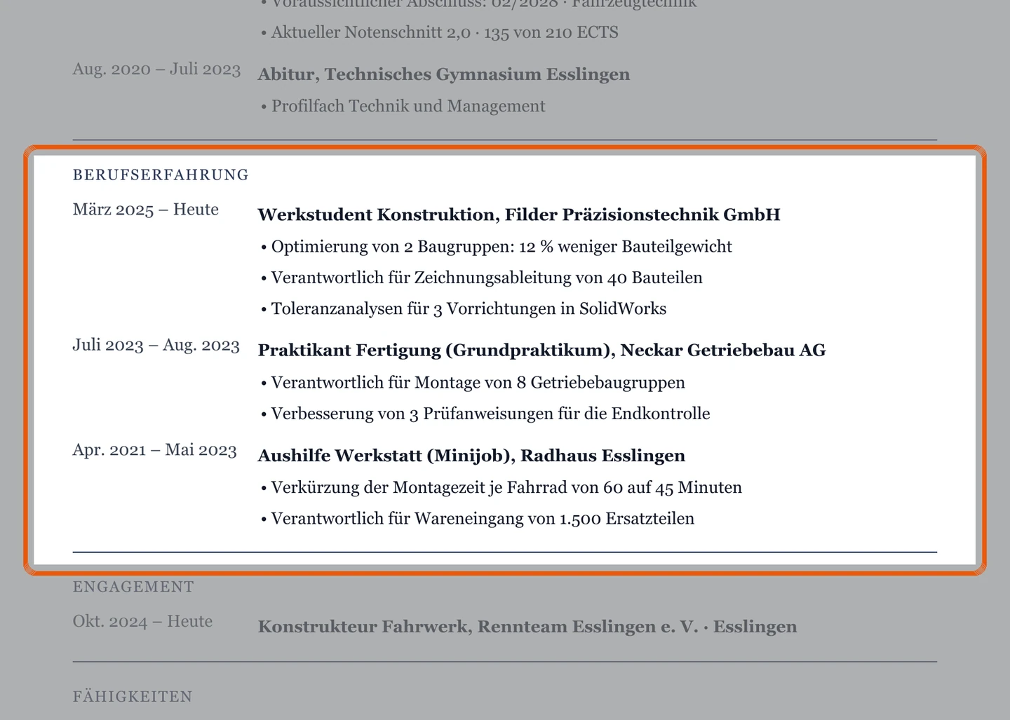 Berufserfahrung im Muster – Muster Technik & IT