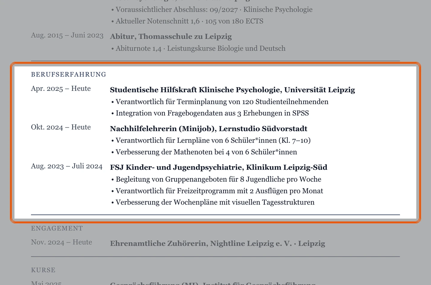 Berufserfahrung im Muster – Muster Soziales & Psychologie