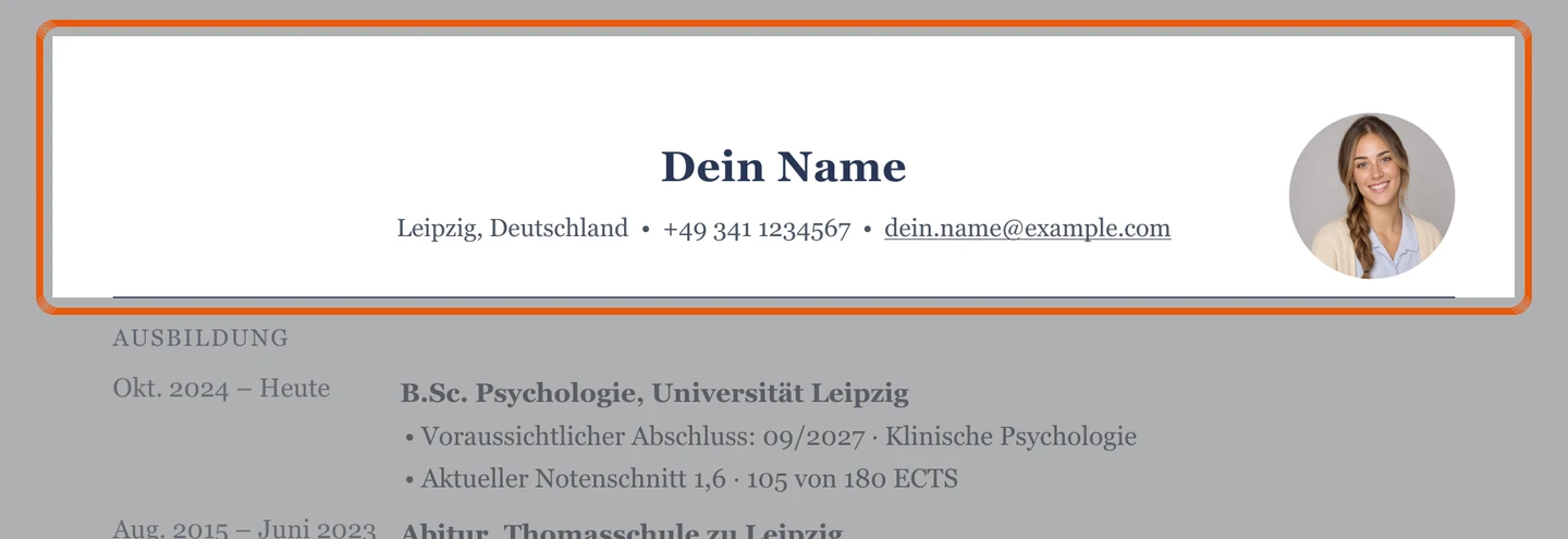Persönliche Angaben im Muster – Muster Soziales & Psychologie