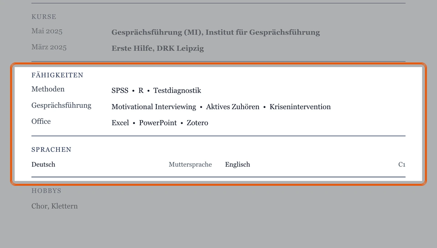 Kenntnisse und Sprachen im Muster – Muster Soziales & Psychologie