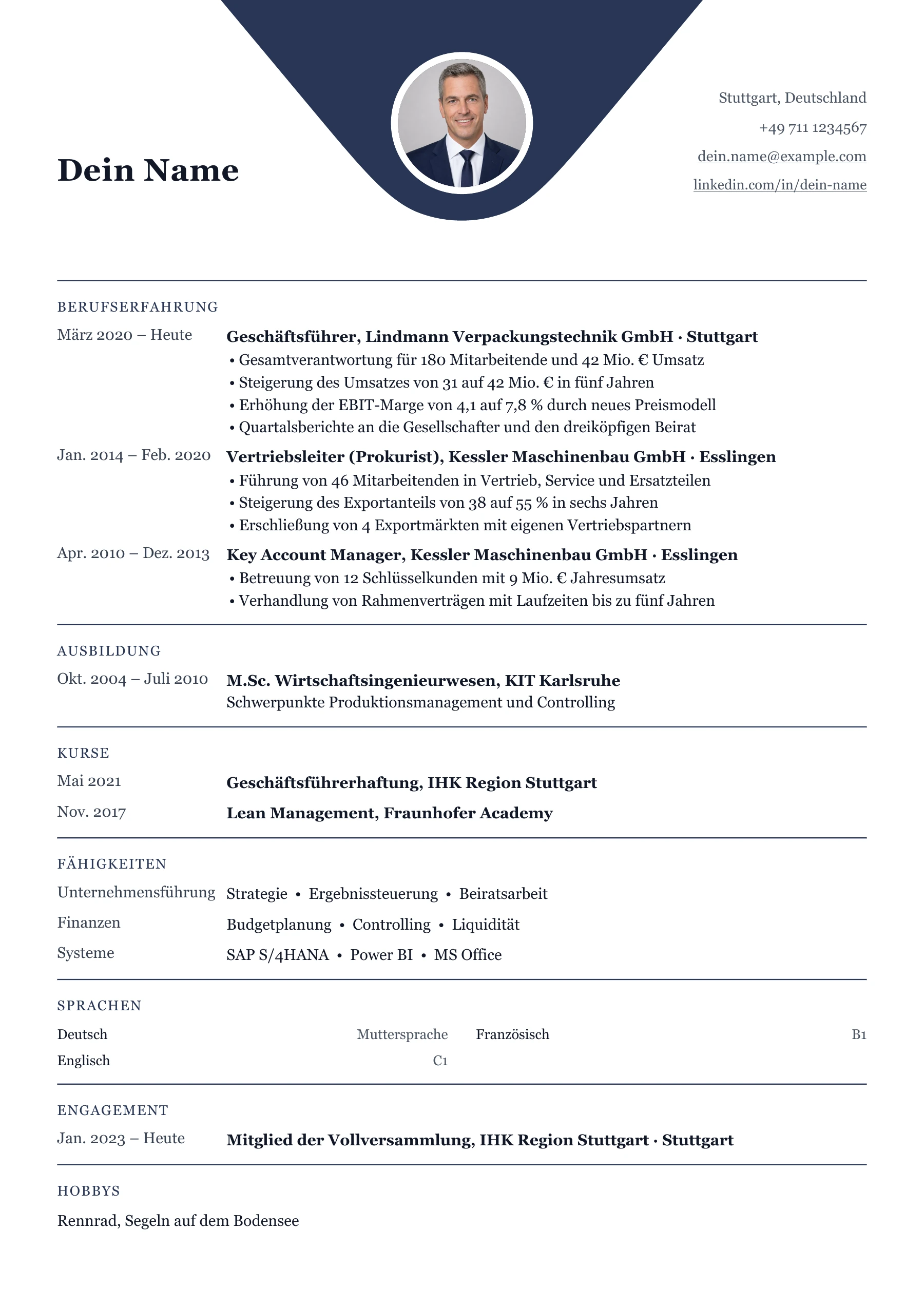 Lebenslauf Geschäftsführer · Geschäftsführer allgemein · Klassisch zentriert