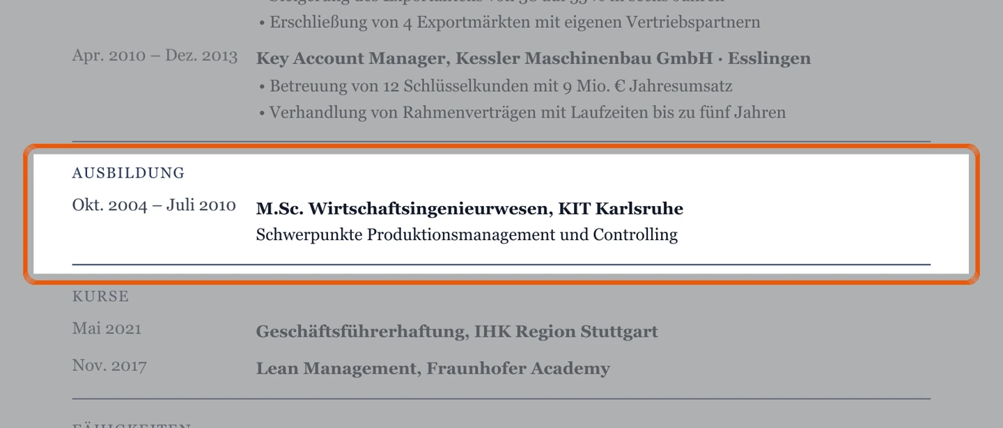 Studium und Ausbildung im Muster