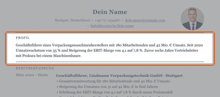 Kurzprofil unter den Kontaktdaten