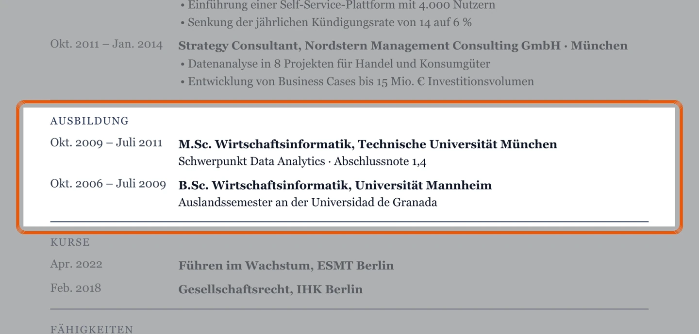 Studium und Ausbildung im Muster