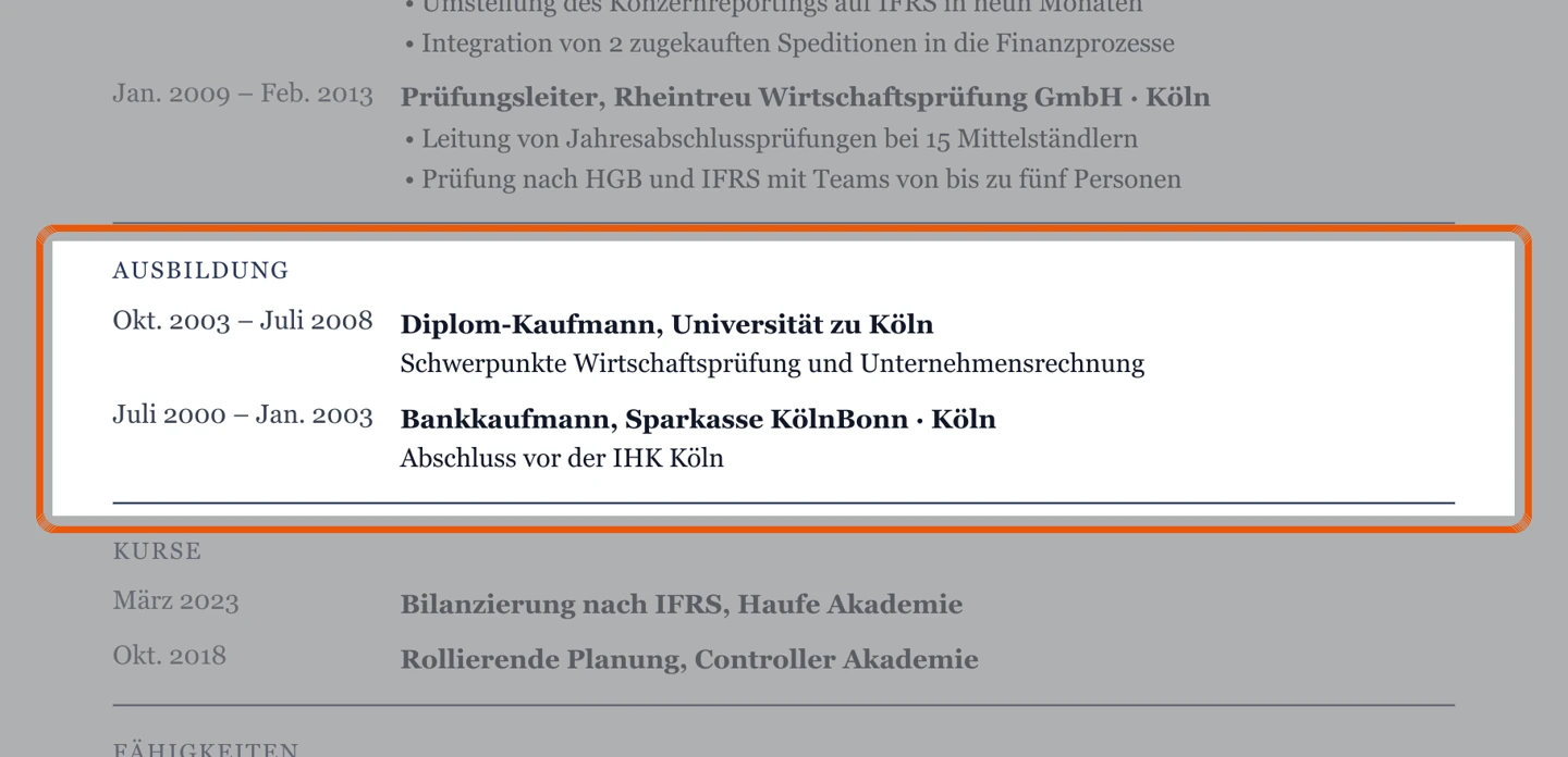 Studium und Ausbildung im Muster