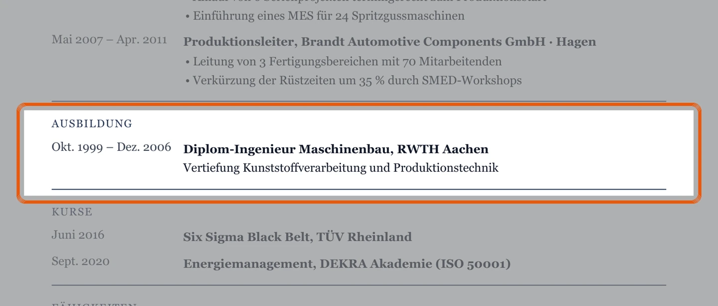 Studium und Ausbildung im Muster