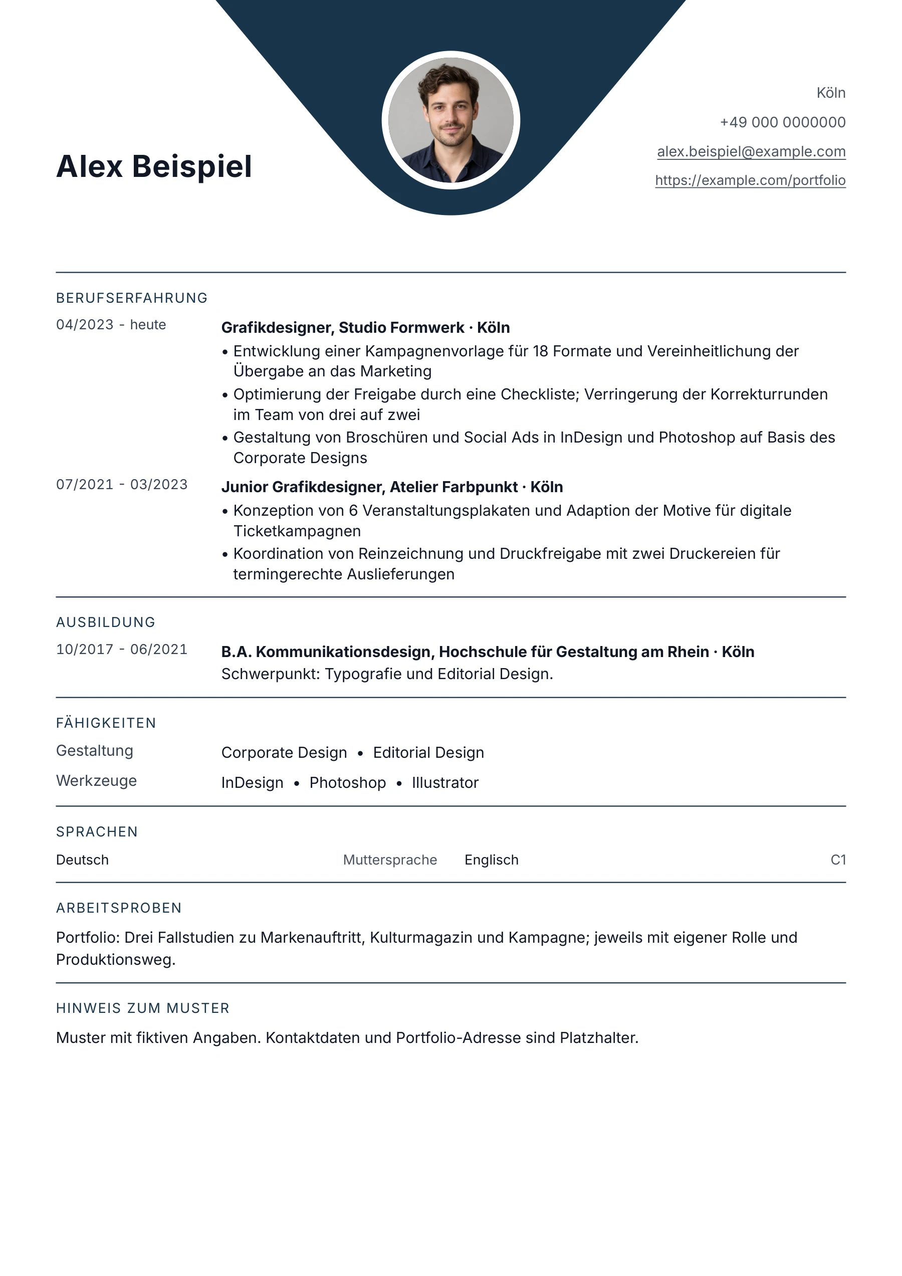 Lebenslauf Grafikdesigner · Grafikdesign allgemein · Klassisch zentriert