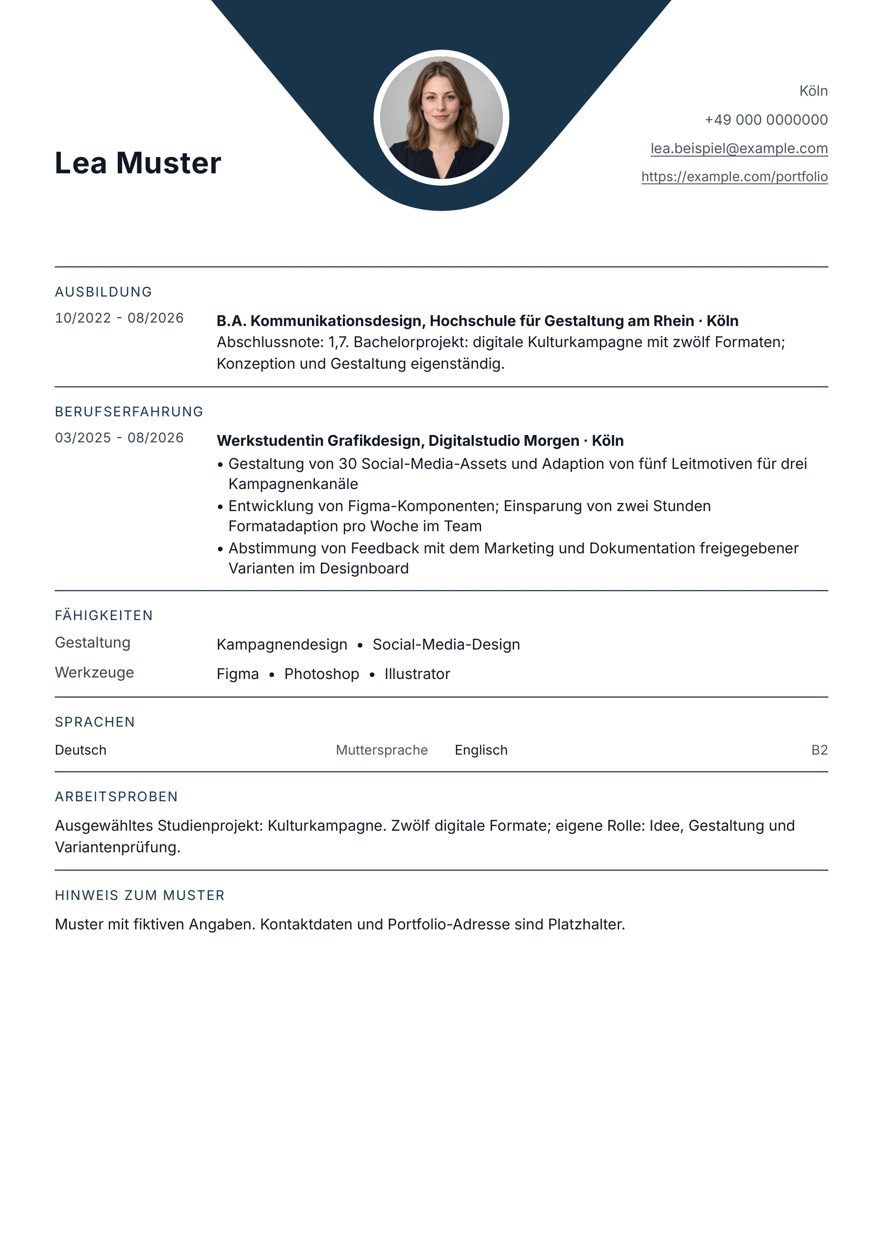 Lebenslauf Grafikdesigner · Digital & Kampagnen · Klassisch zentriert