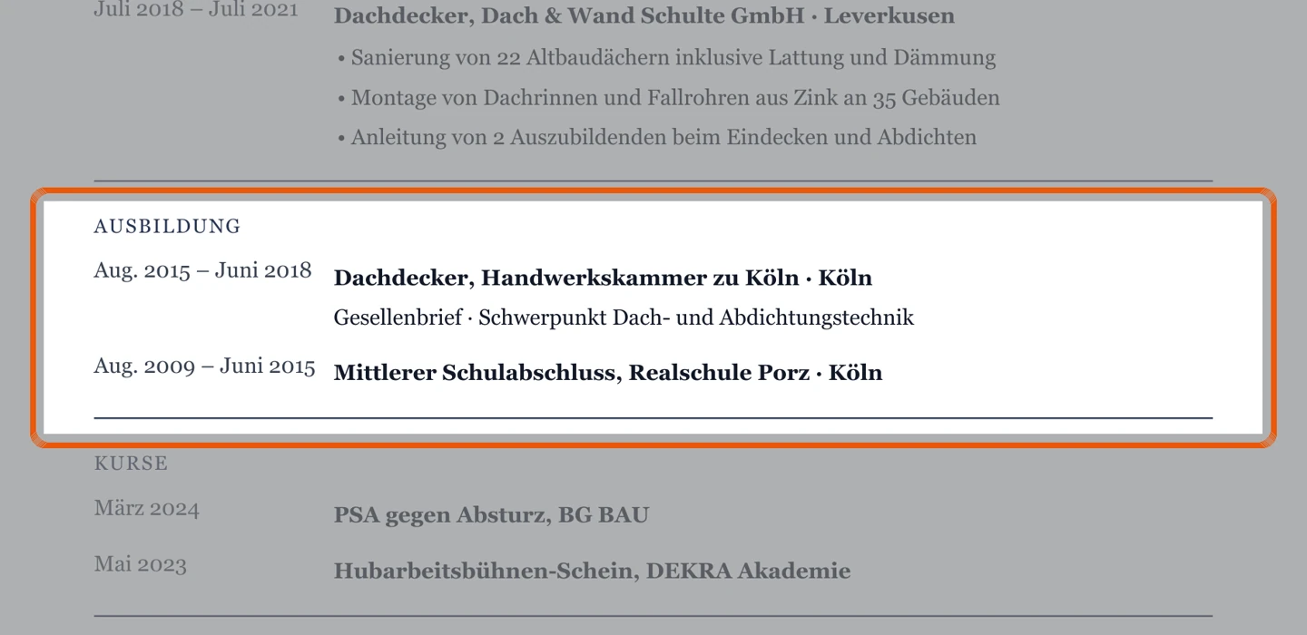 Ausbildung im Muster – Muster Handwerk – allgemein