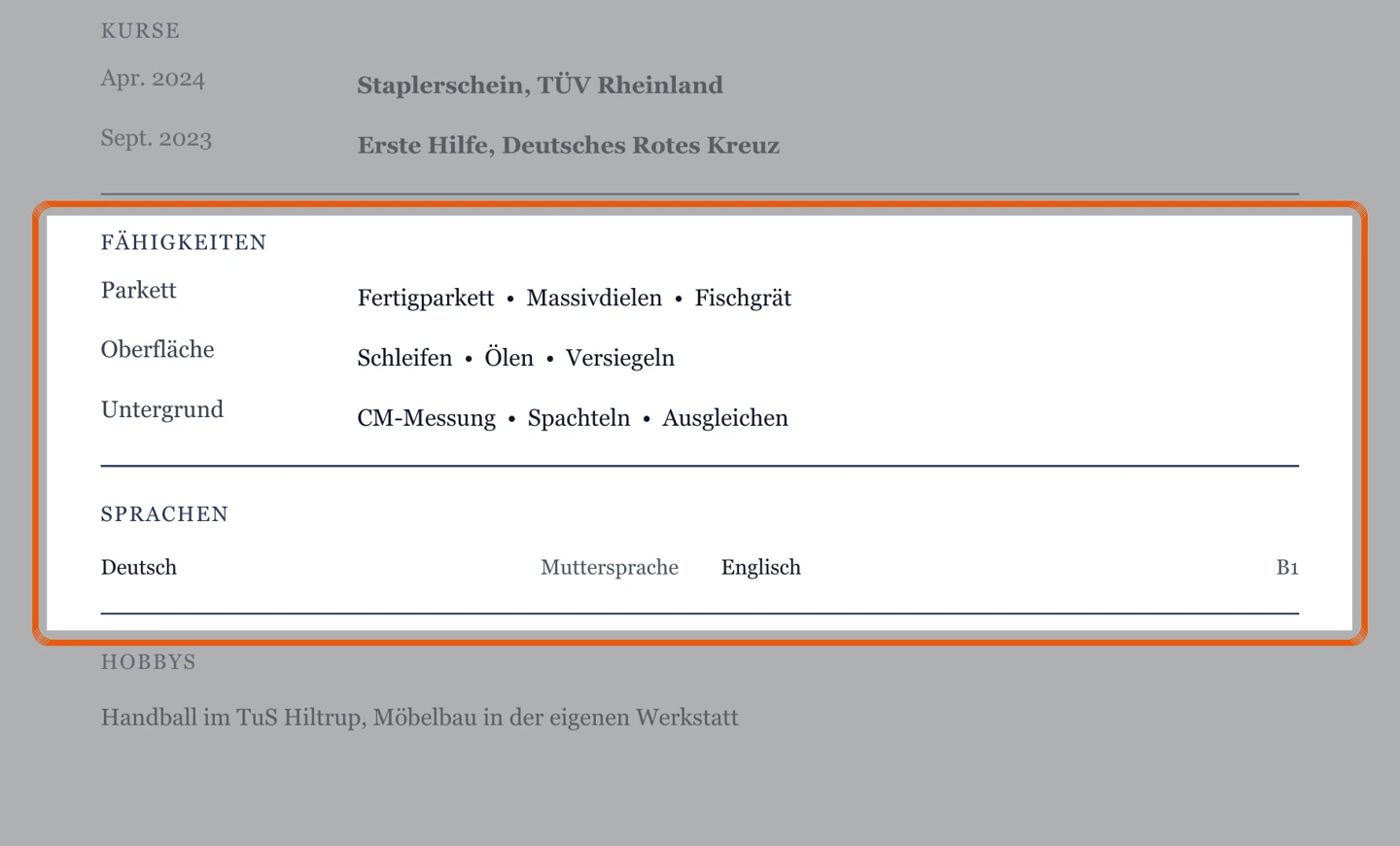 Kenntnisse und Sprachen im Muster – Muster Ausbildung & Berufseinstieg