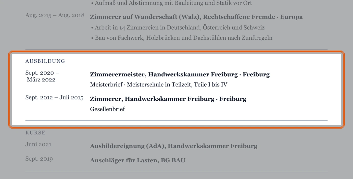 Ausbildung im Muster – Muster Meister & Führung